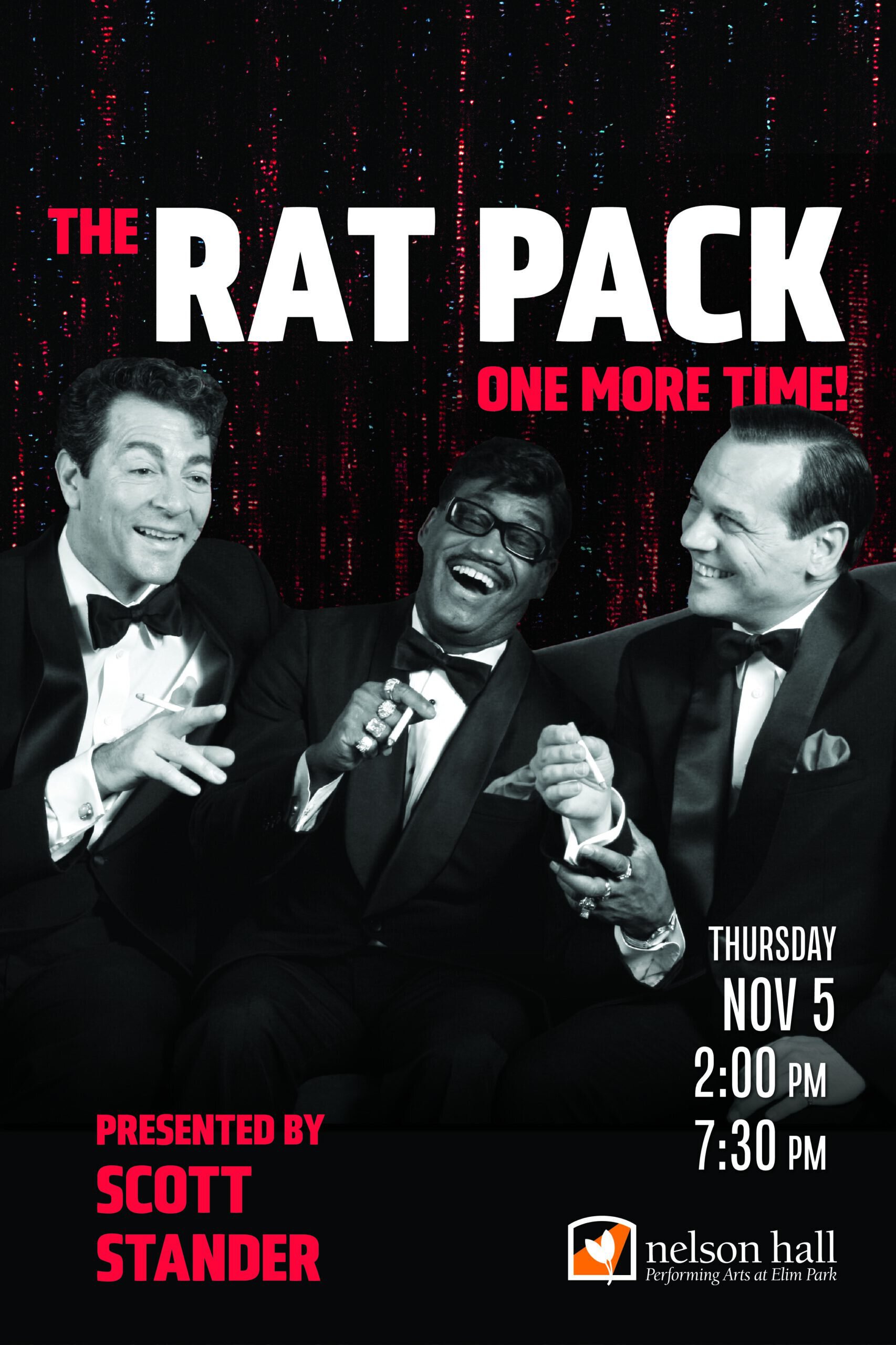 The Rat Pack One More Time tribute show presented by Scott Stander at Nelson Hall in Cheshire CT November 2026