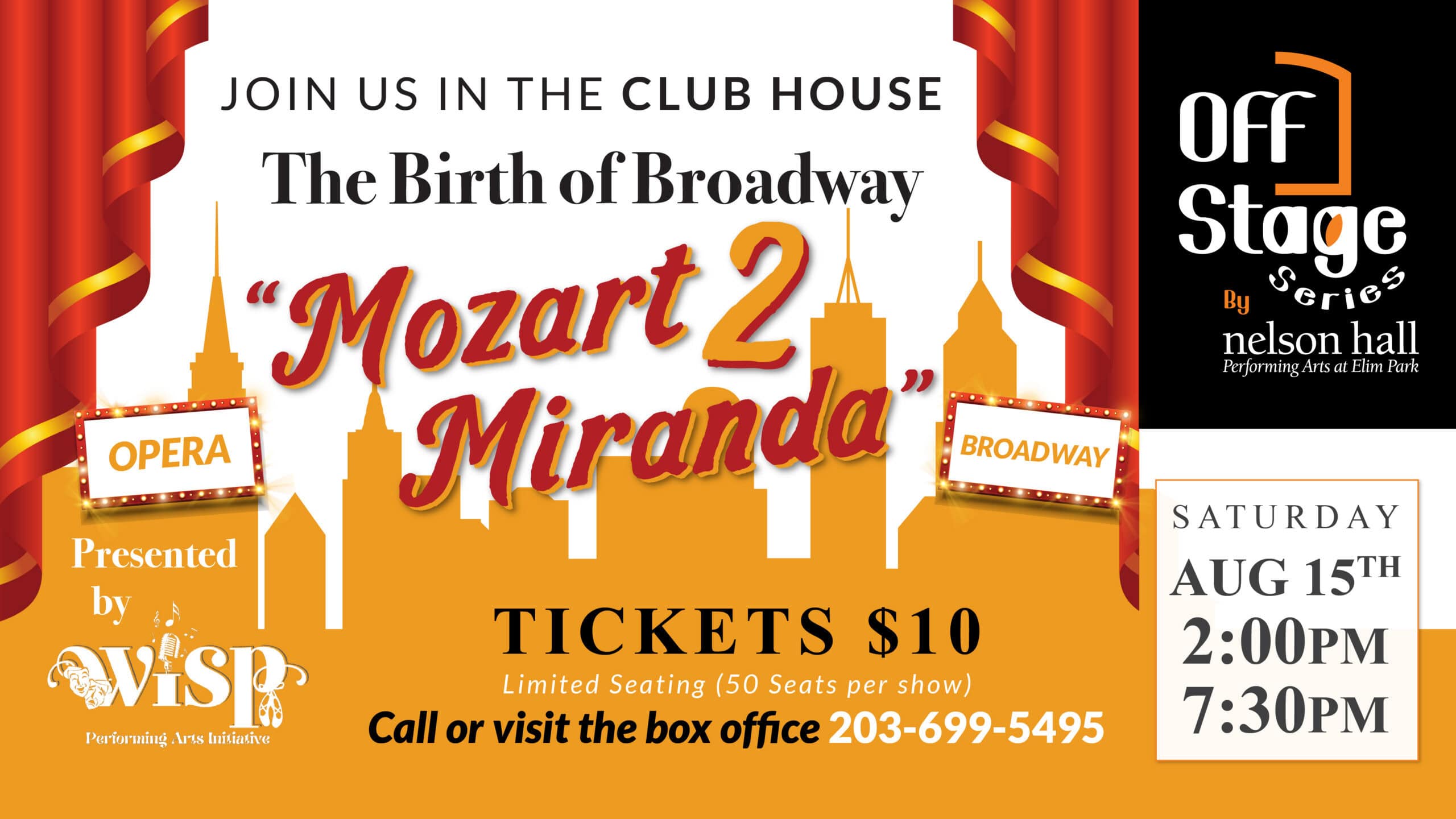 Wagner-Iovanna Studio Productions (WISP) Performances’ Summer Concert Series enters new territory with the debut of a new original musical revue, The Birth of Broadway: Mozart 2 Miranda, a delicious summertime sampler of a 200-year timeline of music history, featuring some of the most memorable musical theater scenes and some of opera’s greatest moments. From Bizet to Hammerstein, Puccini to Sondheim, Verdi to Fosse, and more, audiences will be swept away, experiencing songs, scenes, and choreography that defined generations — and maybe, just maybe, get in on the act themselves!